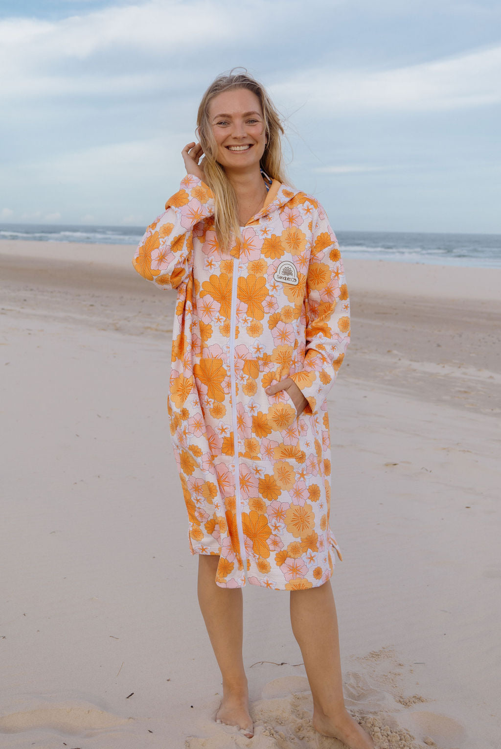 Adult Floral Fun wearable towel – long sleeve and hooded