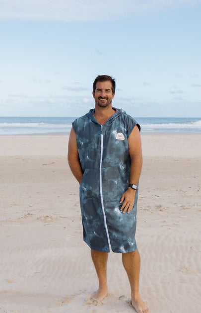Adult sleeveless wearable towel – Thunderstorm design