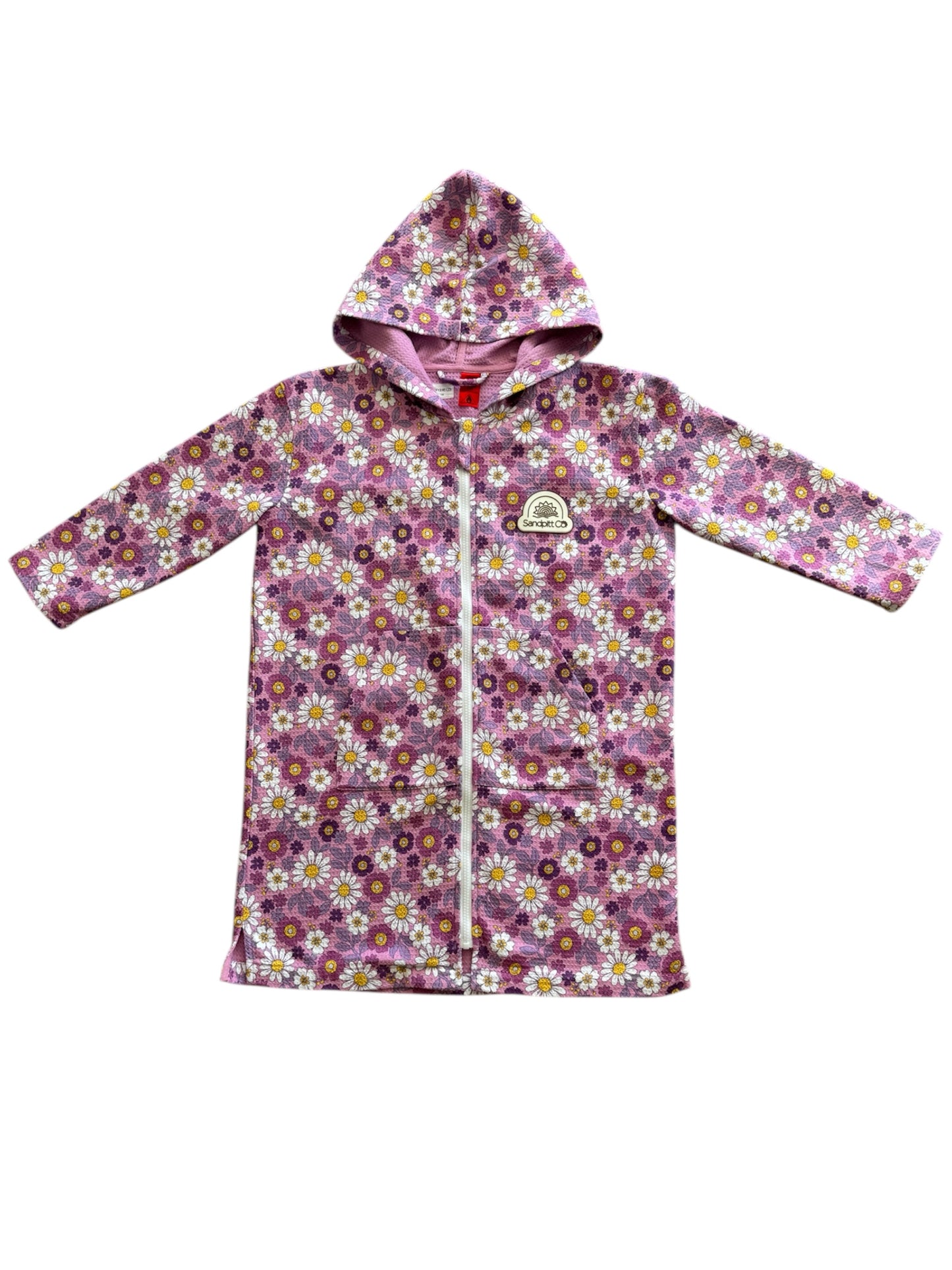 Daisy 2.0 kids wearable towel with long sleeves – pink and floral