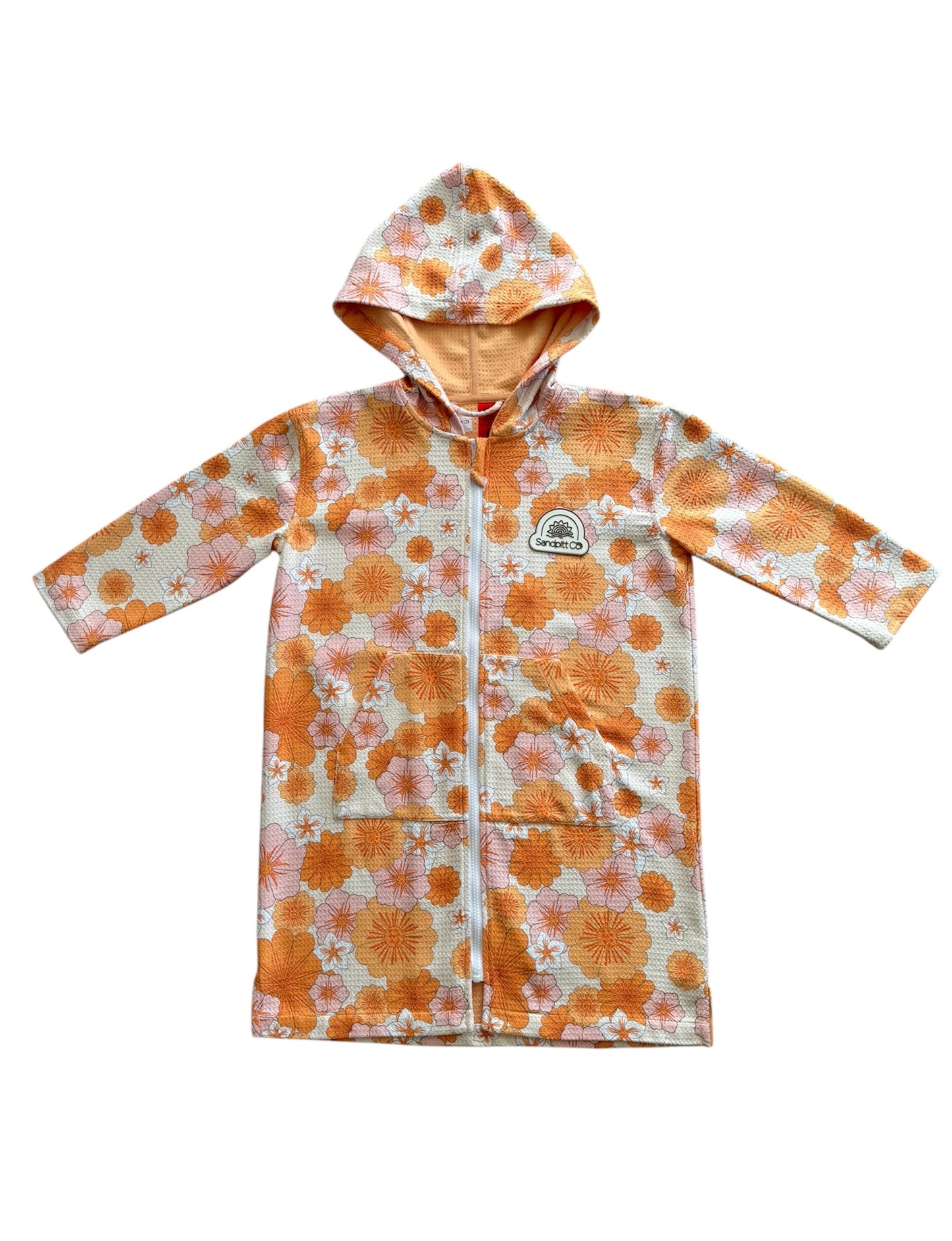 Kids wearable towel in floral fun design – short sleeve