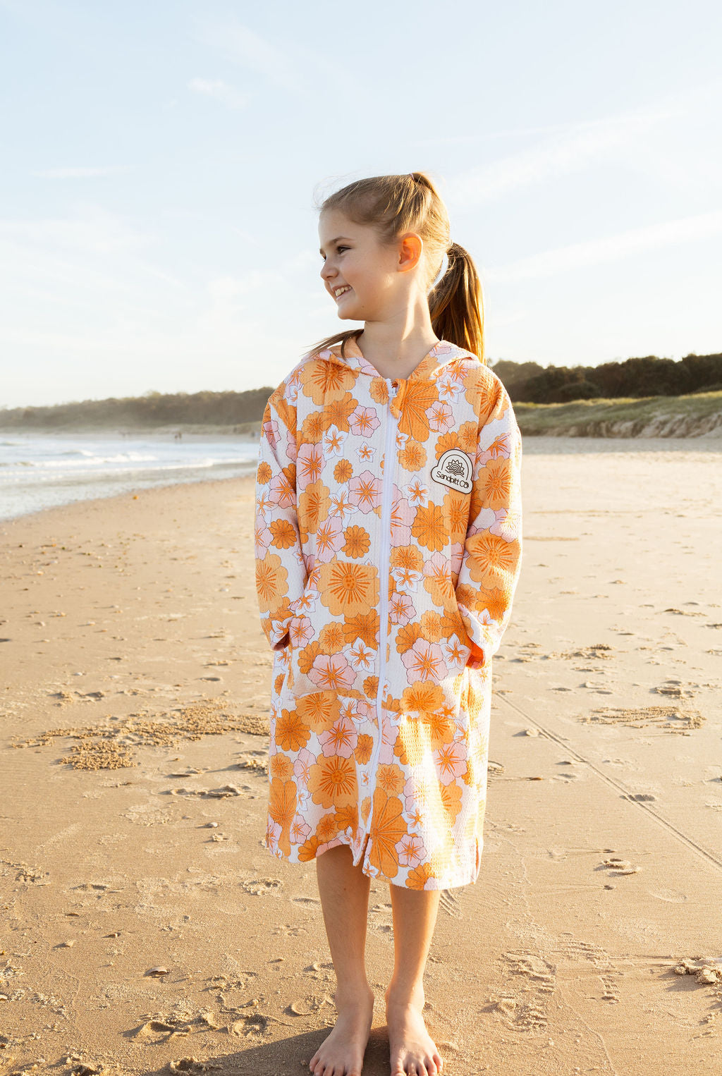 Floral Fun hooded towel for beach days – sand-free