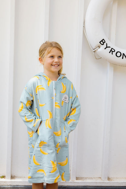 Banana Party kids towel – hooded wearable towel with banana print