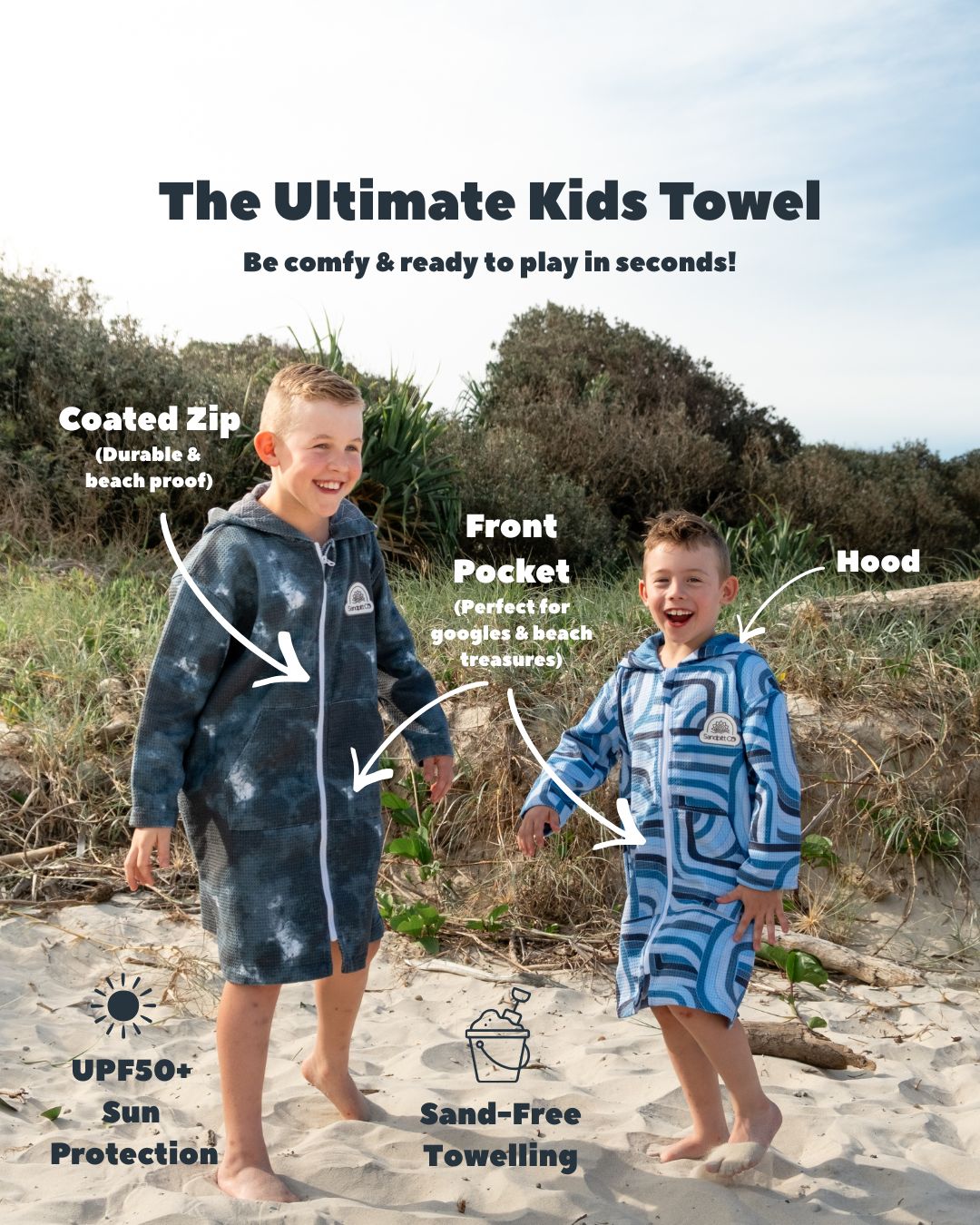 Kids Wearable Towel – Ocean Tide - Sand-Free Hooded Beach Towel