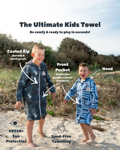 Kids Wearable Towel – Ocean Tide - Sand-Free Hooded Beach Towel